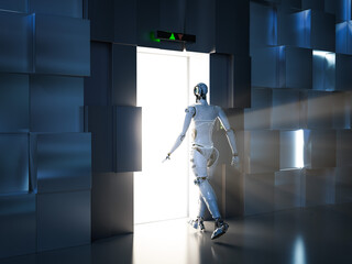 cyborg walk through elevator doors