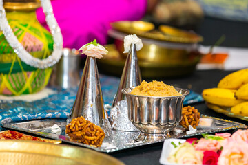 South Indian Tamil Hindu wedding wedding ceremony ritual items close up