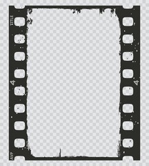 Grunge movie film strip, filmstrip frame background, vector old photo negative. Vintage picture or cinema movie film strip, transparent photo slide with scratched borders, retro photography filmstrip - obrazy, fototapety, plakaty