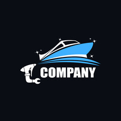 an illustration of a combined boat and water spray logo, depicting a boat wash