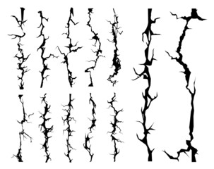 Broken wall cracks, cleft and crackle, seamless vector effects for background. Broken wall breaks and earthquake cracks, split ground clefts and crackles of concrete destruction or cracked damage