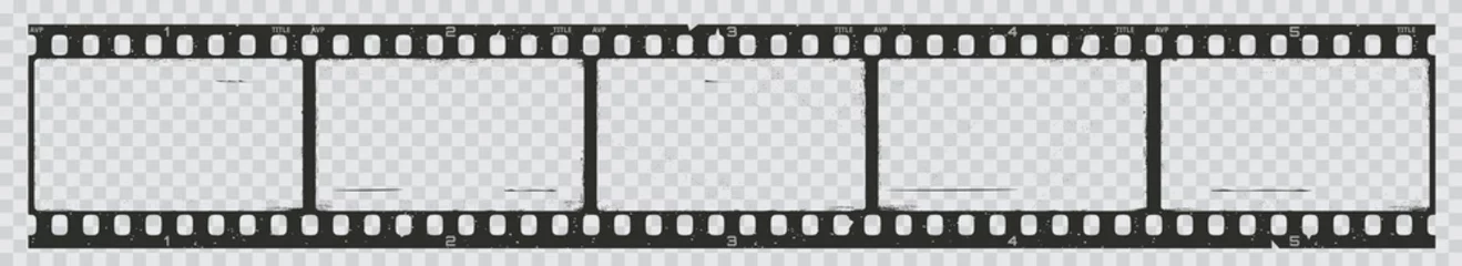  Old grunge movie film long strip, vintage filmstrip roll frame, vector photo background. Video or movie filmstrip overlay, cinema or photograph camera long film strip with transparent screen © Buch&Bee