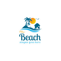 landscape beach logo design illustration, ocean logo icon template