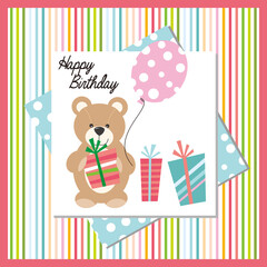 birthday card with teddy bear and balloon