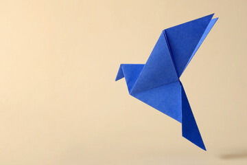 Pigeon flying minimal concept of japanese origami craft handmade toy. - obrazy, fototapety, plakaty