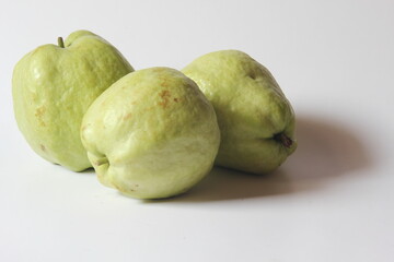 fresh green guava fruit on a white background