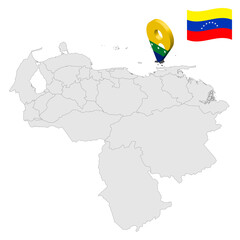 Location Nueva Esparta State  on map Venezuela. 3d location sign similar to the flag of  Nueva Esparta. Quality map  with  Regions of the Venezuela for your design. EPS10