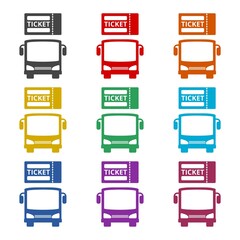 Bus ticket icon color set isolated on white background