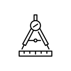 Compass tool and a ruler. Pixel perfect, editable stroke icon