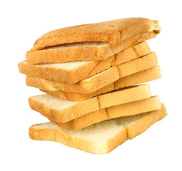 Rows of bread crumbs isolated on white background