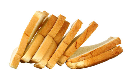 Rows of bread crumbs isolated on white background