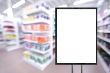 White board in front of supermarket Blank price list board Mock up billboard for text