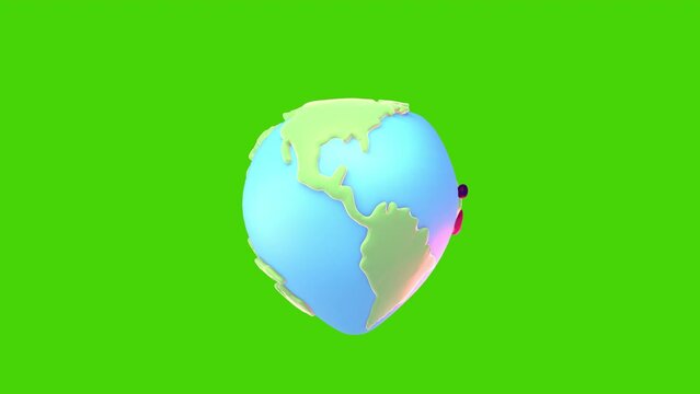 Looped cartoon heart-shaped Earth with smiling face on green screen background. Happy Earth Day animation.