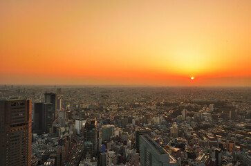 東京都渋谷スカイの夕景と日没の眺望