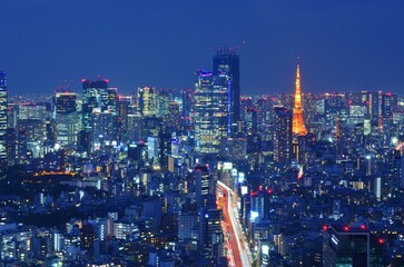 東京都渋谷スカイの夜景と東京タワー