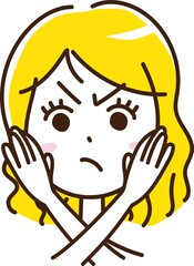 女性　反対　ダメ　顔　表情　怒る　金髪　外国人