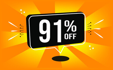 91% off. Orange banner with black balloon and special buy and sell offer