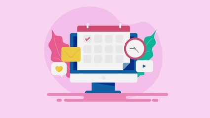 Content planner - social media post scheduler - calendar organizer tool, marketing automation software - conceptual 2d animation 4k video clip.