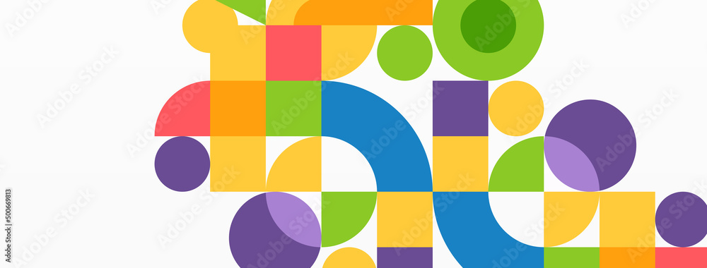 Poster Minimal geometric abstract background. Circle square and triangle design. Trendy techno business template for wallpaper, banner, background or landing