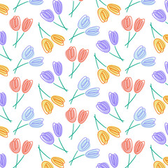 Hand drawn vector illustration of flower pattern. Line art. - 500670266