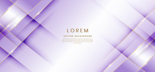 Abstract luxury white and soft purple elegant geometric diagonal overlay layer background with golden lines.