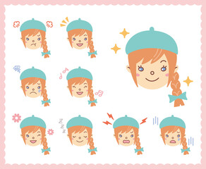 女性の喜怒哀楽の感情　顔アイコン　セット45