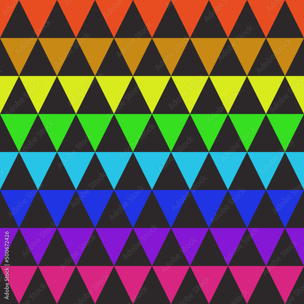 Poster black triangles cover the iridescent canvas. vector simple decor pattern of bright and colorful stri