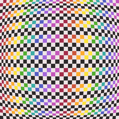 Fototapeta premium Checkerboard pattern with rainbow colors and black cells. A vector of identical convex canvas.