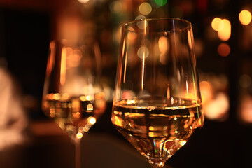 glass of wine in the restaurant on the table serving
