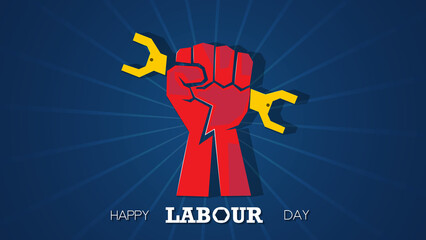Happy Labour Day 1st May background for men hand. workers day poster, banner and template design vector illustration.