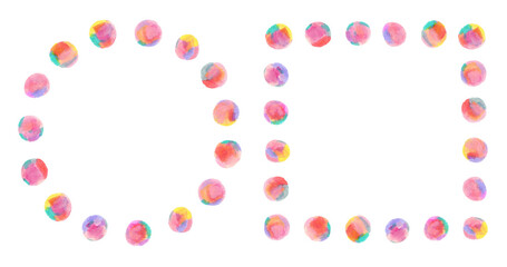 クレヨンで描いた、カラフルな水玉、ドットのフレームセット