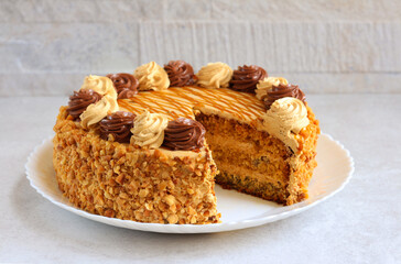 Layered torte sliced