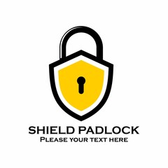Shield padlock symbol logo template illustration