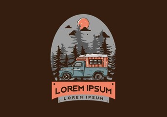 Wood campervan in the forest illustration