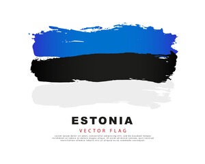 Flag of Estonia. Blue, black and red brush strokes, hand drawn. Vector illustration isolated on white background. 