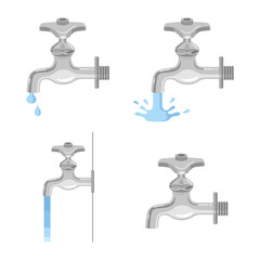 水道の蛇口から出る水のイラスト（単水栓・4種類）