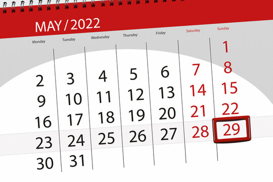 Calendar planner for the month may 2022, deadline day, 29, sunday