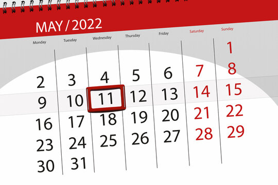 Calendar planner for the month may 2022, deadline day, 11, wednesday