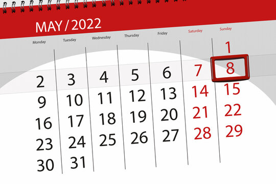 Calendar planner for the month may 2022, deadline day, 8, sunday