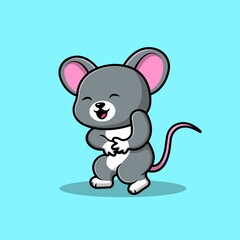 Cute Mouse Laugh Cartoon Vector Icon Illustration. Animal Icon Concept Isolated Premium Vector.