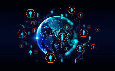 Earth sphere and social network icons, lines and circuit