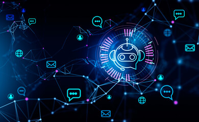 Voice chat and social network icons, artificial intelligence and service