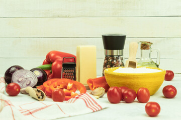 Ingredients on the table for making pizza