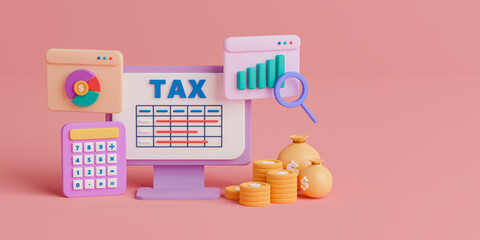 3d rendering concept online tax filing  and tax return calculation illustration with copy space for text or message. - obrazy, fototapety, plakaty