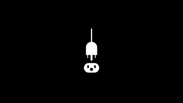 White picture of plug and plug on a black background. connection of electrical appliances. Distortion liquid style transition icon for your project. 4K video animation for motion graphics and