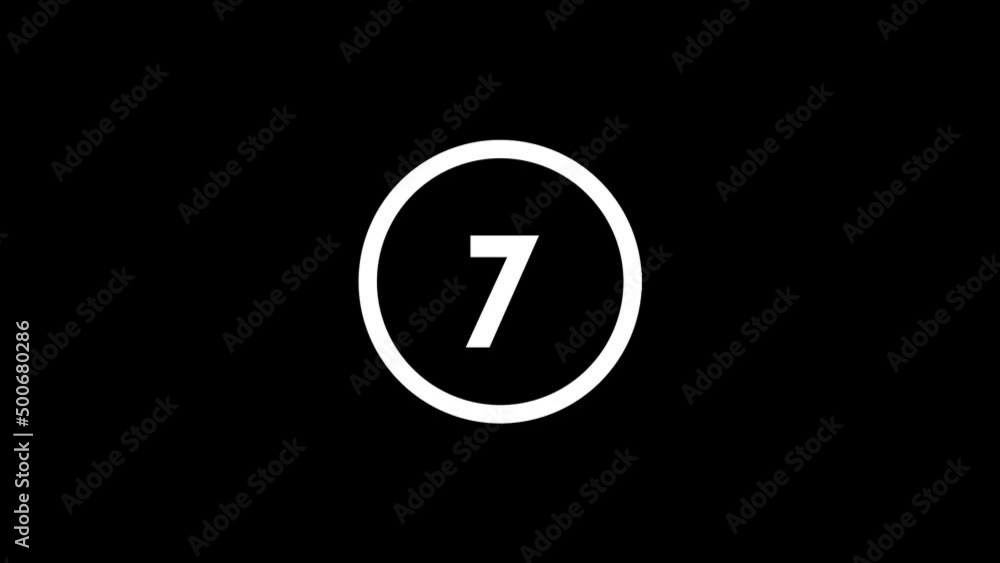 Poster white picture of seven on a black background. simple number in a circle. distortion liquid style tra