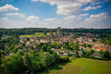 aerial view on the city of Larchant in France