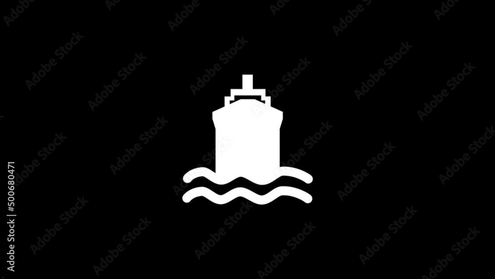 Poster white picture of tanker on a black background. tanker in the water makes waves. distortion liquid st