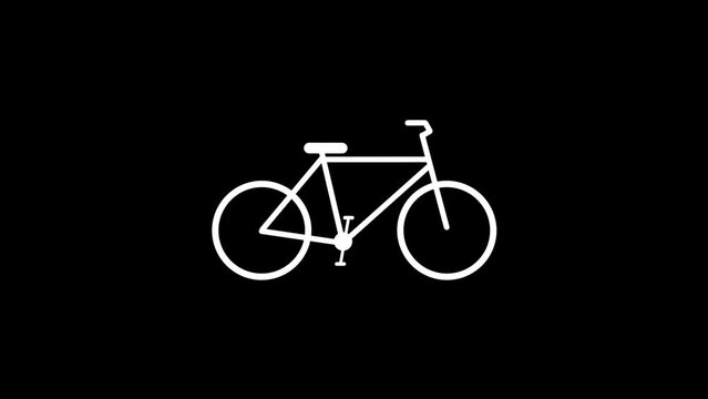 White picture of bicycle on a black background. two-wheeled vehicle. Distortion liquid style transition icon for your project. 4K video animation for motion graphics and compositing.