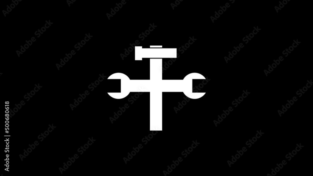 Poster white picture of hammer and wrench on a black background. master tools. distortion liquid style tran